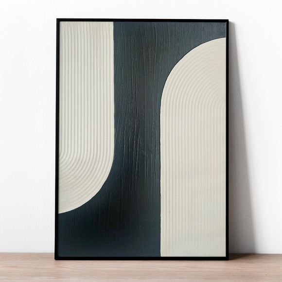 Textured Black & White Boho Canvas Painting – 16x20 Minimalist Wall Art – Modern